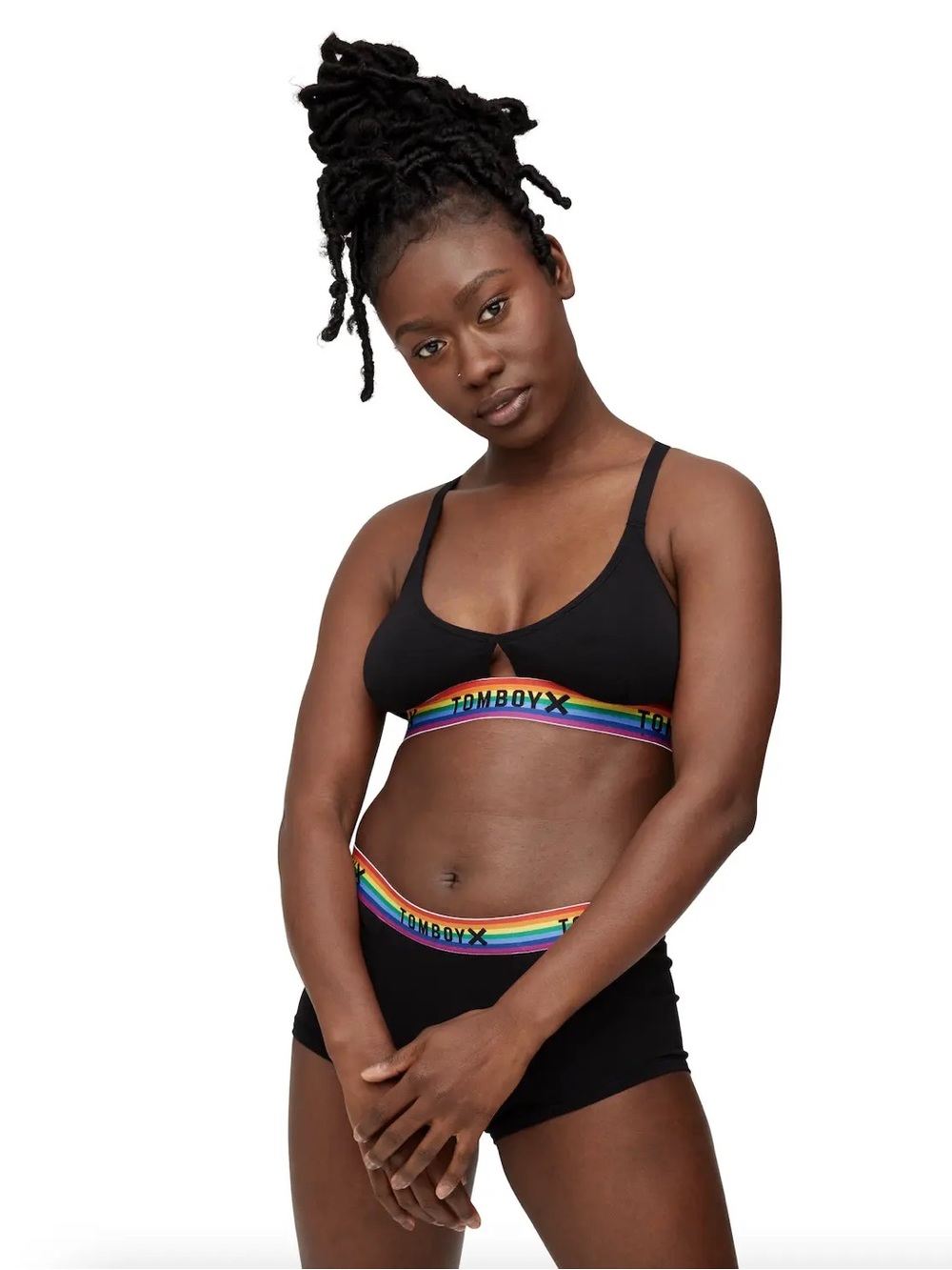 TomboyX Cross Strap Bralette in Black With Pride Strap, Size XL - Picture 5 of 10